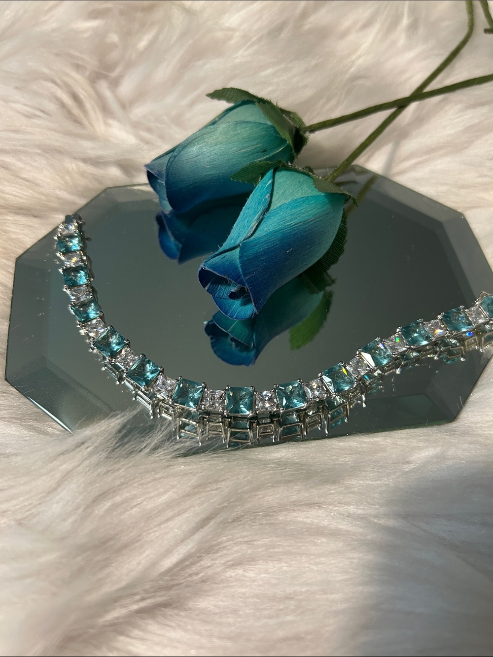 Teal Crystal Tennis Necklace - Women Jewelry